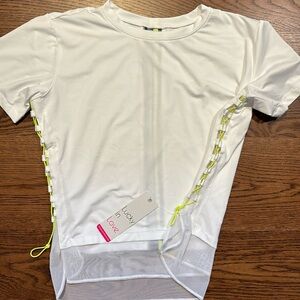 LUCKY IN LOVE shirt Mesh Stripe Side Tie Small CT658